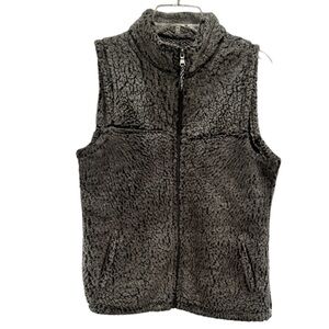 BOXERCRAFT Ladies M Sherpa Fleece Vest Gray Full Zip Sleeveless Light Weight